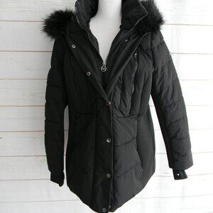 Michael Kors Black Winter Fur MK Puffer Jacket Coat Plus Size 1X